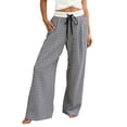 thumbnail image 1 of Arlun Summer Checkered Wide Leg Pants Women Lightweight Breathable Drawstring Elastic Waisted Plaid Trousers Loose Comfort Fit for Daily and Beach Vacation Wear 1-Black One Size, 1 of 4
