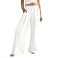 thumbnail image 1 of Arlun Summer Solid Color Wide Leg Pants Women Lightweight Breathable Drawstring Elastic Waisted Leisure Trousers Loose Comfort Fit for Daily and Beach Vacation Wear 2-White XL, 1 of 4