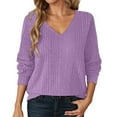 thumbnail image 1 of Arlun Sweater for Women V-Neck Knitted Pullover Sweater Long Sleeve Soft Cozy Tops for Everyday Wear Women's Solid Color Ribbing Loose Fit Basic Pullovers Light Purple XL, 1 of 5
