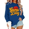 thumbnail image 1 of Arlun Sweatshirts for Women Fashion Game Day Letter Printed Basketball Graphic Sweatshirt Long Sleeve Loose Cozy Crewneck Pullover Tops Blue S, 1 of 3