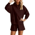 thumbnail image 1 of Arlun Sweatsuits for Women 2 Piece Solid Color Outfit Drop Shoulder Long Sleeve Hoodies with Pocket and Shorts Relaxed Fit Soft Comfortable Loungewear Matching Set Brown XL, 1 of 4