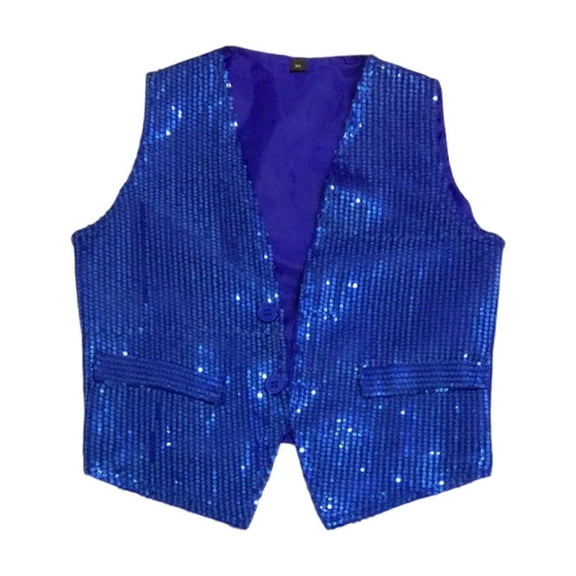 Arlun Toddler Girls Boys Glitter Sequins Vest Sleeveless Tops for Carnival Party Dance Performance Outwearcoat Double Buttons Sparkling Festival Group Show Outfits for Kids Blue2 90