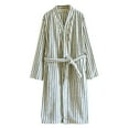 thumbnail image 1 of Arlun Trendy Striped Sleepwear Robes for Women Soft Fluffy Over the Knee Length Wrap Loungewear with Belt Lightweight Comfortable Fashion Simple Design Nightwear Green M, 1 of 3
