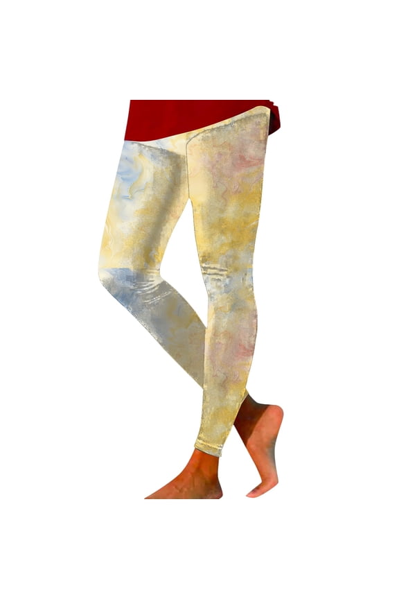 Trendy Tie-Dye Graphic Pattern Printed Designed Leggings Elastic High Waisted Fit Yoga Pants for Women Lightweight Soft Comfy Fashion Bottomwear Yellow XXL