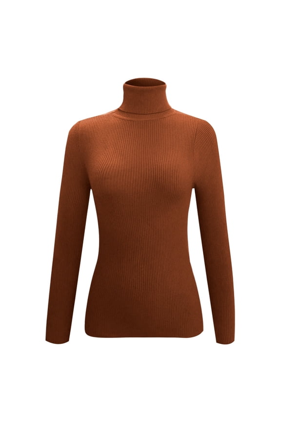 Turtleneck Ribbed Sweaters for Women Cute Solid Color Knitted Warm Slim Fitted Sweater Long Sleeve Stretch Casual Fall Winter Base Layer Pullover Tops Orange M