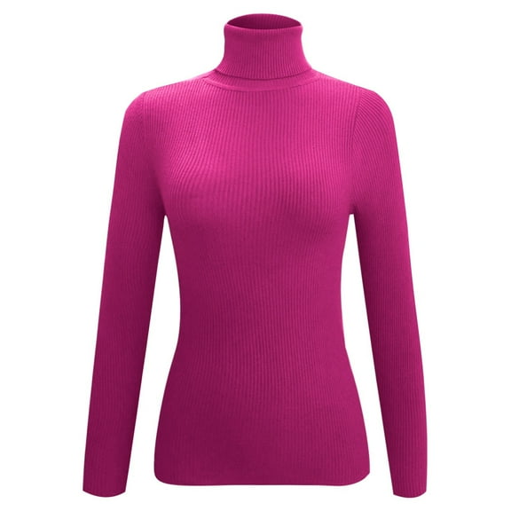 Arlun Turtleneck Ribbed Sweaters for Women Cute Solid Color Knitted Warm Slim Fitted Sweater Long Sleeve Stretch Casual Fall Winter Base Layer Pullover Tops Hot Pink M