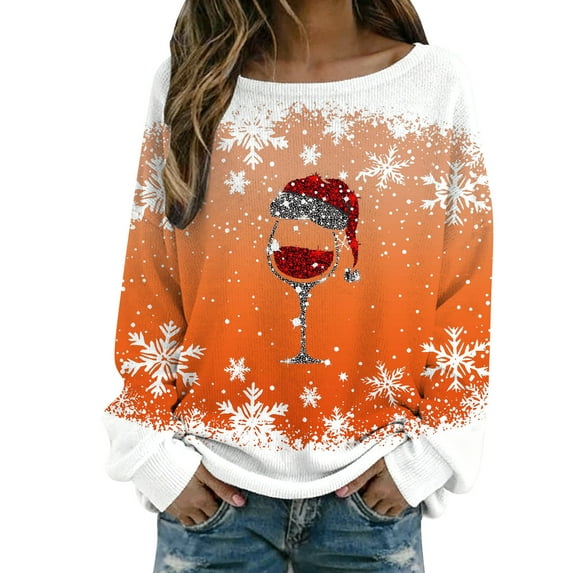 Arlun Christmas Sweaters for Women 2025 Funny Xmas Graphic Printed Knit Sweater Long Sleeve Loose Crewneck Pullover Tops Fall Winter Soft Comfy Warm Holiday Sweatshirts Orange XXL