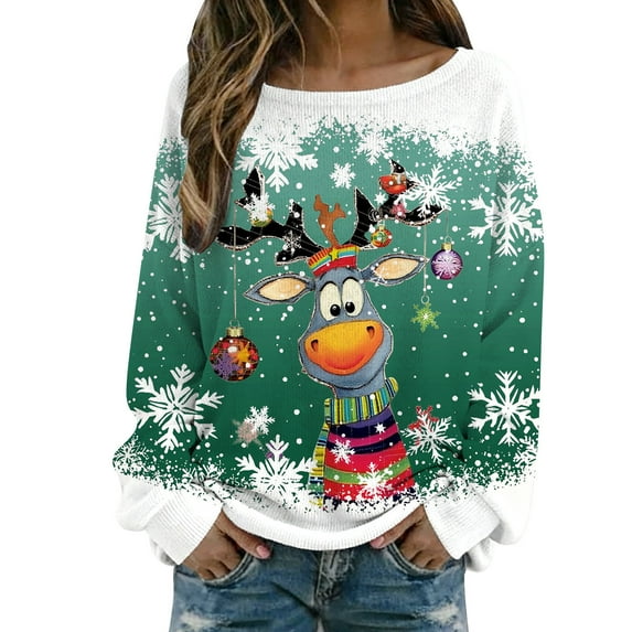 Arlun Christmas Sweaters for Women 2025 Funny Xmas Graphic Printed Knit Sweater Long Sleeve Loose Crewneck Pullover Tops Fall Winter Soft Comfy Warm Holiday Sweatshirts Green2 XXXL