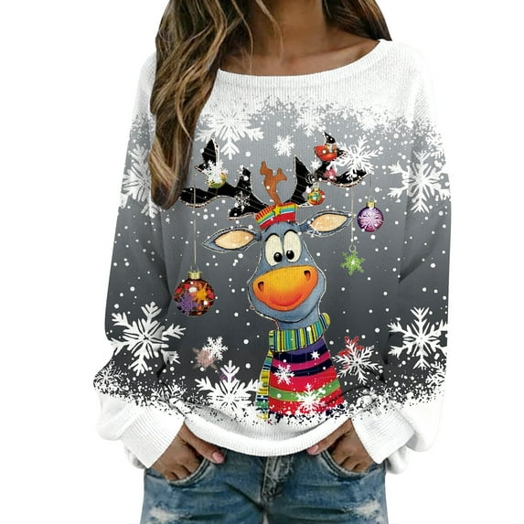 Arlun Christmas Sweaters for Women 2025 Funny Xmas Graphic Printed Knit Sweater Long Sleeve Loose Crewneck Pullover Tops Fall Winter Soft Comfy Warm Holiday Sweatshirts Grey2 S