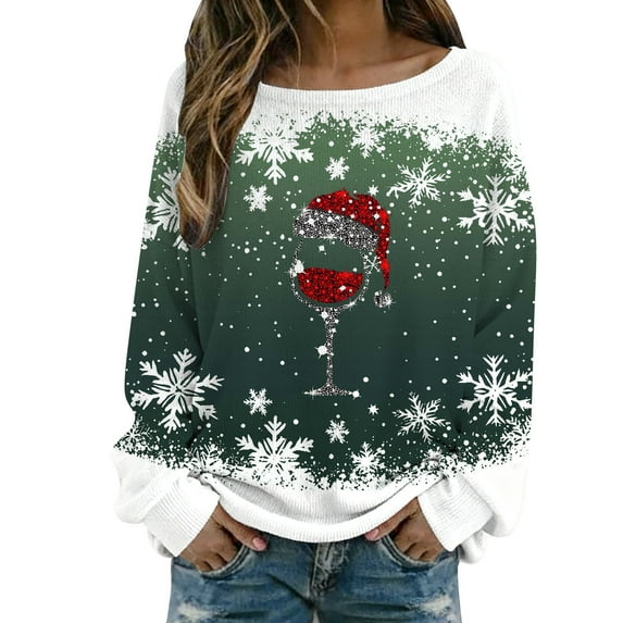 Arlun Christmas Sweaters for Women 2025 Funny Xmas Graphic Printed Knit Sweater Long Sleeve Loose Crewneck Pullover Tops Fall Winter Soft Comfy Warm Holiday Sweatshirts Dark Green M