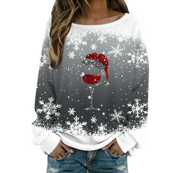 Arlun Christmas Sweaters for Women 2025 Funny Xmas Graphic Printed Knit Sweater Long Sleeve Loose Crewneck Pullover Tops Fall Winter Soft Comfy Warm Holiday Sweatshirts Grey XXXL