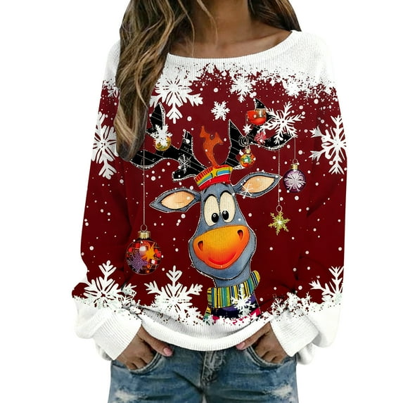 Arlun Christmas Sweaters for Women 2025 Funny Xmas Graphic Printed Knit Sweater Long Sleeve Loose Crewneck Pullover Tops Fall Winter Soft Comfy Warm Holiday Sweatshirts 3 XL