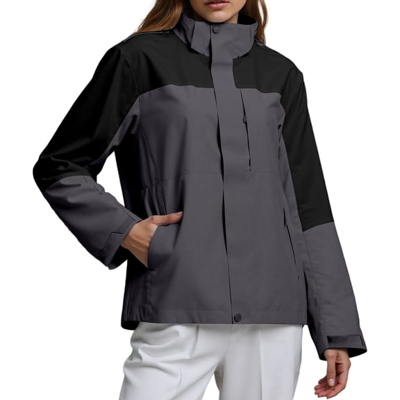 Arlun Unisex Lightweight Windproof Breathable Outdoor Jackets Oversized Soft Warm Zipper up Stylish Color Block Coat Hoodies for Couples Everyday Wear Dark Gray XL