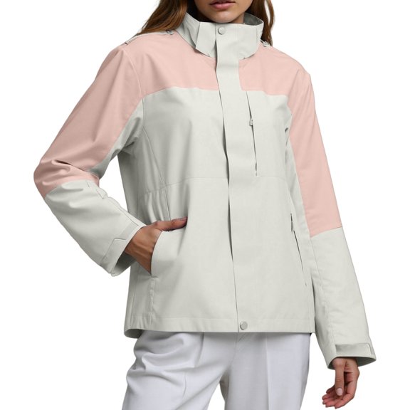Arlun Unisex Lightweight Windproof Breathable Outdoor Jackets Oversized Soft Warm Zipper up Stylish Color Block Coat Hoodies for Couples Everyday Wear Light Pink XL