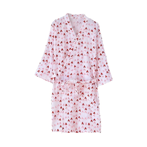 Arlun Valentine's Day Heart Print Cotton Robes for Women Loose Fit Comfortable Long Sleeve Wrap Bathrobe Fashion Lightweight Breathable Soft Cute Knee Length Sleepwear 2-Pink M