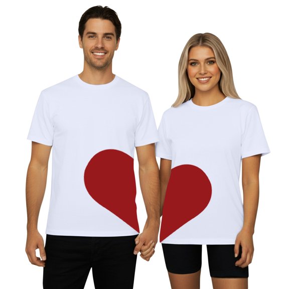 Arlun Valentine's Day Matching Couple T-Shirts Half a Heart Graphic Crewneck Short Sleeve Tees for Men Women Husband Wife Soft Comfortable Funny Printed Casual Tops 1-White S
