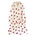 thumbnail image 1 of Arlun Valentine's Day Sleepwear Robes for Women Flannel Cute Heart Print Soft Comfy Long Sleeve Button down Bathrobe Casual Lapel Loose Winter Warm Loungewear with Pockets Red XL, 1 of 8