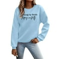 thumbnail image 1 of Arlun Walking by Faith Tripping Constantly Sweatshirts Womens Christian Religious Funny Graphic Long Sleeve Crew Neck Pullover Tops Fashion Letter Print Basic Casual Outfits 1-Light Blue XL, 1 of 5