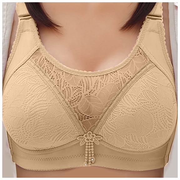 Arlun,Wireless Bras for Women Push up Padded Lace Splicing Breathable Everyday Bra High Support Lift Mesh Bralettes Thin Cup Adjustable Wide Straps T-Shirt Bras Beige 46