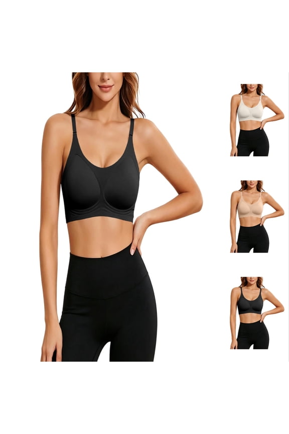 Wireless Jelly Bras for Women Seamless Full Coverage Tshirt Bra Soft Padded Supportive No Underwire Push up Bralette with Adjustable Strap and U Shaped Back Design 1-Black XXXL