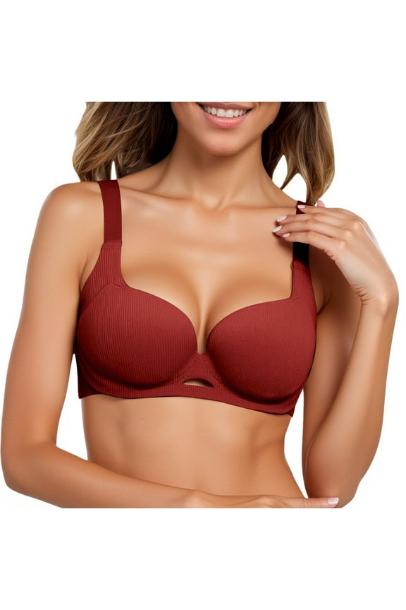 ,Wireless Push up Bras for Women Seamless Comfort Full Coverage Bralettes Push-Up Adjustable Soft Support Oversized Wire-Free Bra Hollow out Breathable for Everyday Wear Red XL