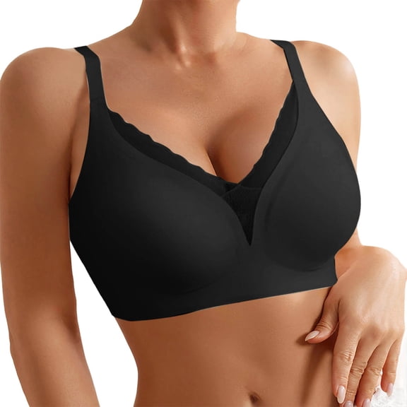 Arlun,Wireless Seamless Bras for Women Push up Supportive Deep V Sexy Bra No Underwire - Padded No Wire Mesh Lace Splicing Scalloped Comfort Breathable Bralette Black2 42