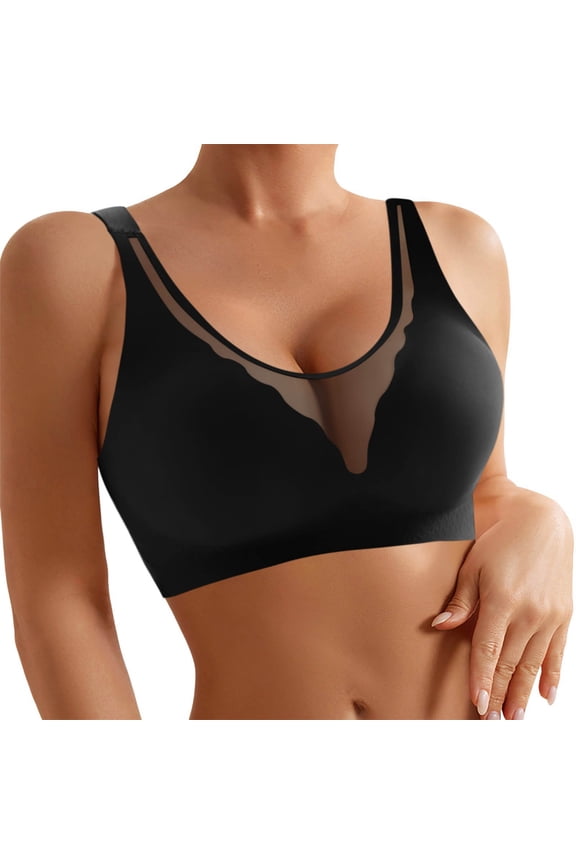 ,Wireless Seamless Bras for Women Push up Supportive Deep V Sexy Bra No Underwire - Padded No Wire Mesh Lace Splicing Scalloped Comfort Breathable Bralette Black3 38