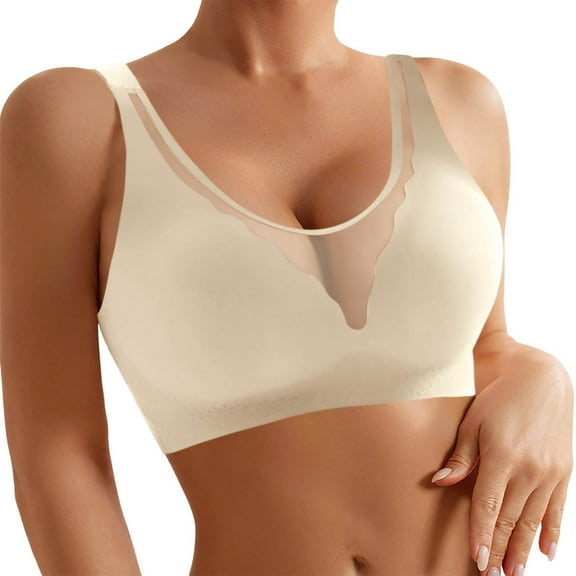 Arlun,Wireless Seamless Bras for Women Push up Supportive Deep V Sexy Bra No Underwire - Padded No Wire Mesh Lace Splicing Scalloped Comfort Breathable Bralette Light Yellow3 42
