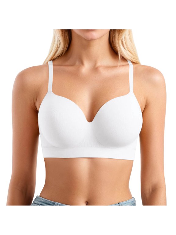,Wireless Seamless Bras for Women Soft Support Bralettes No Underwire Full Coverage Comfort Bras Oversized Lightweight Breathable Thin Adjustable Cross Straps Bra White M