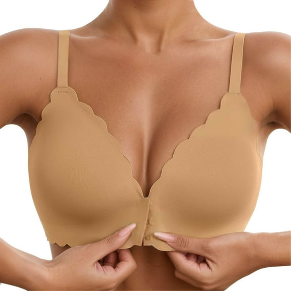 Arlun,Wireless Seamless Front Closure for Women Push up Soft Support No Underwire Full Coverage Bras Womens Lightweight Breathable Comfortable Front Hook Bralettes Khaki XL