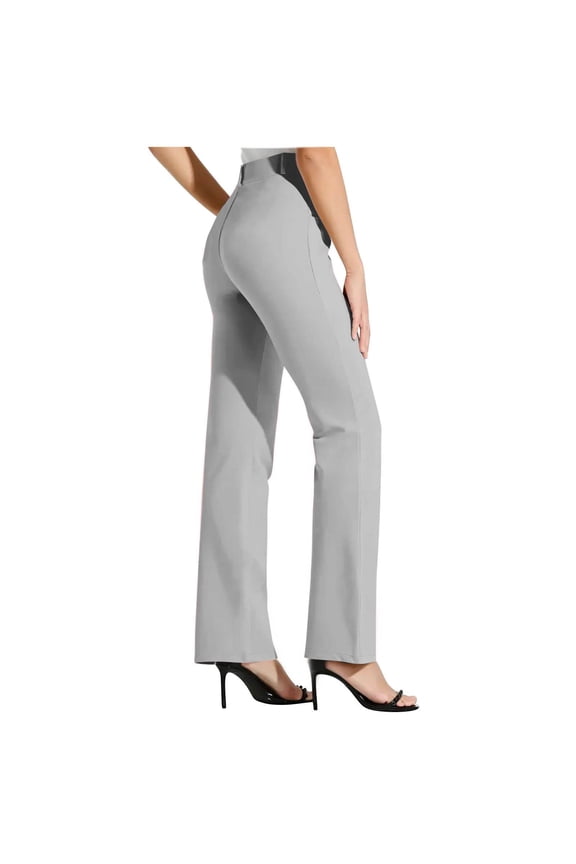 Women Bootcut Dress Pants Stretchy High Waist Work Pant Straight Leg Slim Fitted Pull on Office Slacks 2025 Fashion Solid Color Business Casual Office Trousers Grey S