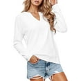 thumbnail image 1 of Arlun Women Casual Long Sleeve V-Neck Sweatshirts Solid Color Loose Fit Lightweight Pullover Tops Soft Comfortable Basic Leisure Hoodless Sweatshirts White XL, 1 of 5
