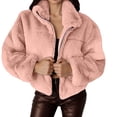 thumbnail image 1 of Arlun Women Cropped Fuzzy Coats Full Zipper Shaggy Short Winter Coat Trendy Fluffy Soft Comfort Warm Plush Outerwear 2025 Casual Stylish Oversize Outfits Pink L, 1 of 5
