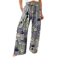 thumbnail image 1 of Arlun Women Linen Wide Leg Casual Pants Trendy Graphic Printed Lightweight Drawstring Elastic Waisted Holiday Flowy Pants Soft Comfortable Beach Palazzo Pants Purple XL, 1 of 5