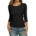 thumbnail image 1 of Arlun,Women Scoop Neck U-Neck Knit Long Sleeve Slim Fit Ribbed Sweater Tops Plus Size Women's Soft Lightweight Comfortable Workout Tee Shirts Black L, 1 of 8
