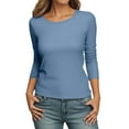 thumbnail image 1 of Arlun,Women Scoop Neck U-Neck Knit Long Sleeve Slim Fit Ribbed Sweater Tops Plus Size Women's Soft Lightweight Comfortable Workout Tee Shirts Blue L, 1 of 8