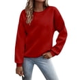 thumbnail image 1 of Arlun Women Solid Color Sweatshirt Long Sleeve Crewneck Pullovers Relaxed Fit Soft Comfy Hoodless 2025 Spring Fall Basic Casual Tops 2-Red M, 1 of 6