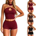 thumbnail image 1 of Arlun Women's 2 Piece Outfits Sleeveless Cut out Halter Top Bodycon Mini Shorts Set Y2k Solid Color Stretchy Slim Fitted Summer Matching Sets or Night out Club Party Wear Coffee M, 1 of 5