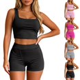 thumbnail image 1 of Arlun Women's 2 Piece Outfits Sleeveless Square Neck Crop Top High Welt Bodycon Shorts Set Y2k Solid Color Stretchy Slim Fitted Summer Matching Sets for Yoga Fitness Wear Pink XL, 1 of 6