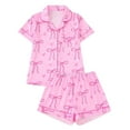 thumbnail image 1 of Arlun Women's 2 Piece Pajama Sets Lightweight Fall Pajamas Cute Polka Dots Bow Printed Pjs Set Button down Short Sleeve Shirts and Loose Shorts Loungewear Red2 XL, 1 of 9