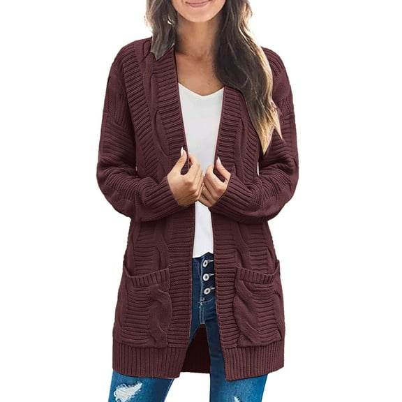 Arlun Women's 2025 Long Sleeve Cable Knit Cardigan Sweaters Open Front Fall Winter Warm Comfortable Outerwear Solid Color Stylish Aran Sweater Coat with Pockets XL