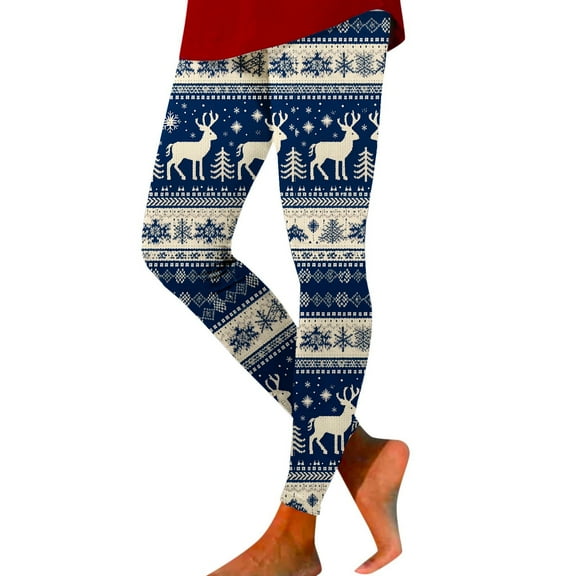 Arlun Women's Autumn Winter Christmas Printed Leggings High Waist Stretch -Lifting Leggings for Yoga and Daily Wear Slim Fit Soft Comfort Xmas Full Printed Tight Pants Light Blue XL
