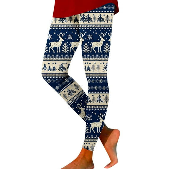 Arlun Women's Autumn Winter Christmas Printed Leggings High Waist Stretch -Lifting Leggings for Yoga and Daily Wear Slim Fit Soft Comfort Xmas Full Printed Tight Pants Sky Blue XL