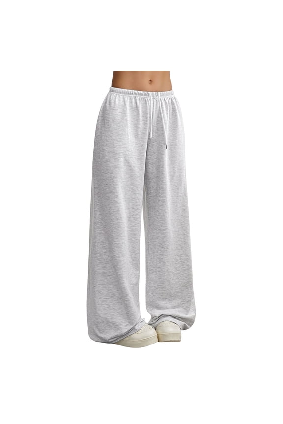 ,Women's Baggy Sweatpants with Pockets Wide Leg High Waisted Casual Sweat Pants Lounge Drawstring Joggers Soft Comfortable Gym Workout Pants Light Gray XS