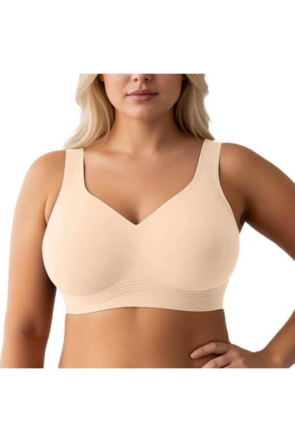 Women's Bra for Large Seamless Wireless Push up Bras Plus Size Adjustable Wide Shoulder Strap Comfort Soft Supportive Full Coverage Bralettes for Everyday Wear Beige XXL