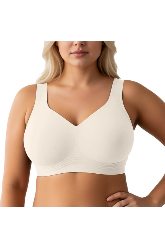 Women's Bra for Large Seamless Wireless Push up Bras Plus Size Adjustable Wide Shoulder Strap Comfort Soft Supportive Full Coverage Bralettes for Everyday Wear White XXL
