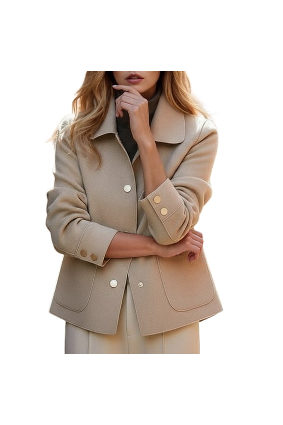 Women's Business Casual Jackets Minimalist Double Faced Button down Cropped Coats with Notched Lapel Slim Fit Solid Color Simple Comfy for Fall Fashion Outerwear Beige XXXXL