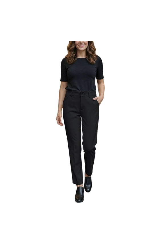 Women's Business Casual Pants Trendy Mid Rise Straight Leg Trousers Slim Fit Stretch Ankle Length Comfortable Everyday Wear Modern Classic Style Simple Bottoms Black XXL