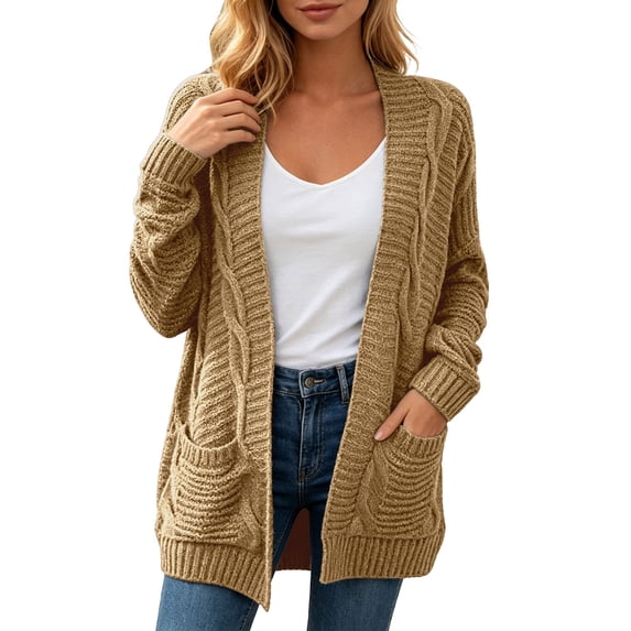 Arlun Women's Cable Knit Open Front Cardigans Loose Soft Thermal Comfortable Boyfriend Style Cardigan Sweaters 2026 Fall Winter Knitted Outerwear with Pockets
