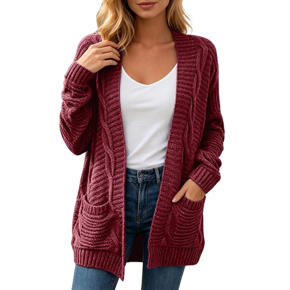Arlun Women's Cable Knit Open Front Cardigans Loose Soft Thermal Comfortable Boyfriend Style Cardigan Sweaters 2026 Fall Winter Knitted Outerwear with Pockets